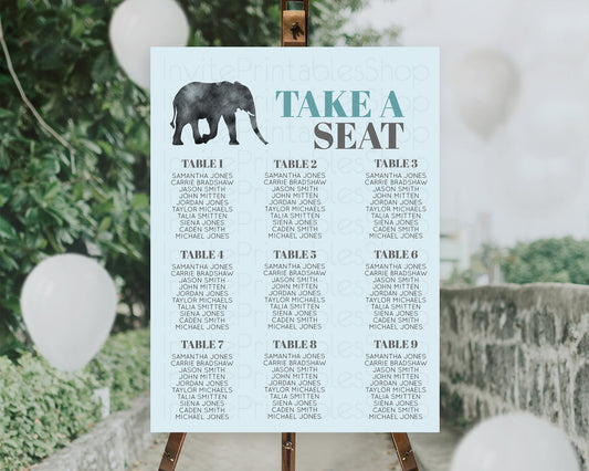 Editable Elephant Seating Chart Elephant Seating Sign Elephant Party Safari