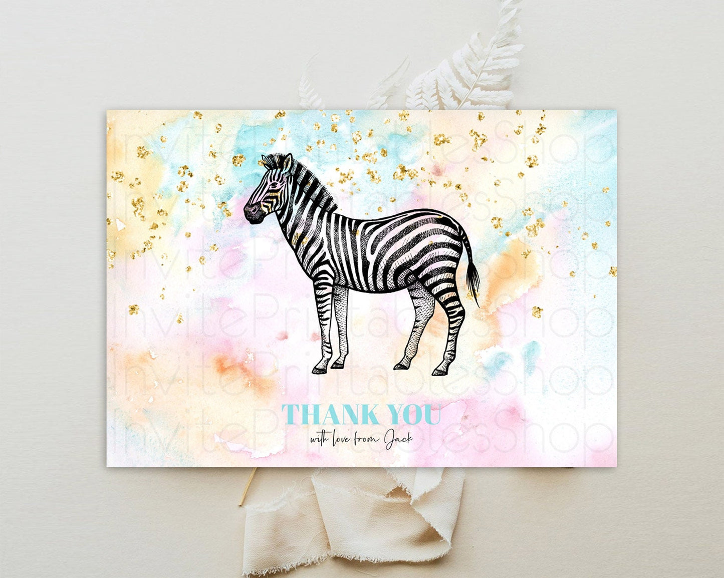 Pastel Zebra Thank You Rainbow Zebra Thank You Card Colorful Rainbow Birthday Thank You Pastel Zebra Teacher Thank You Card Template D10281