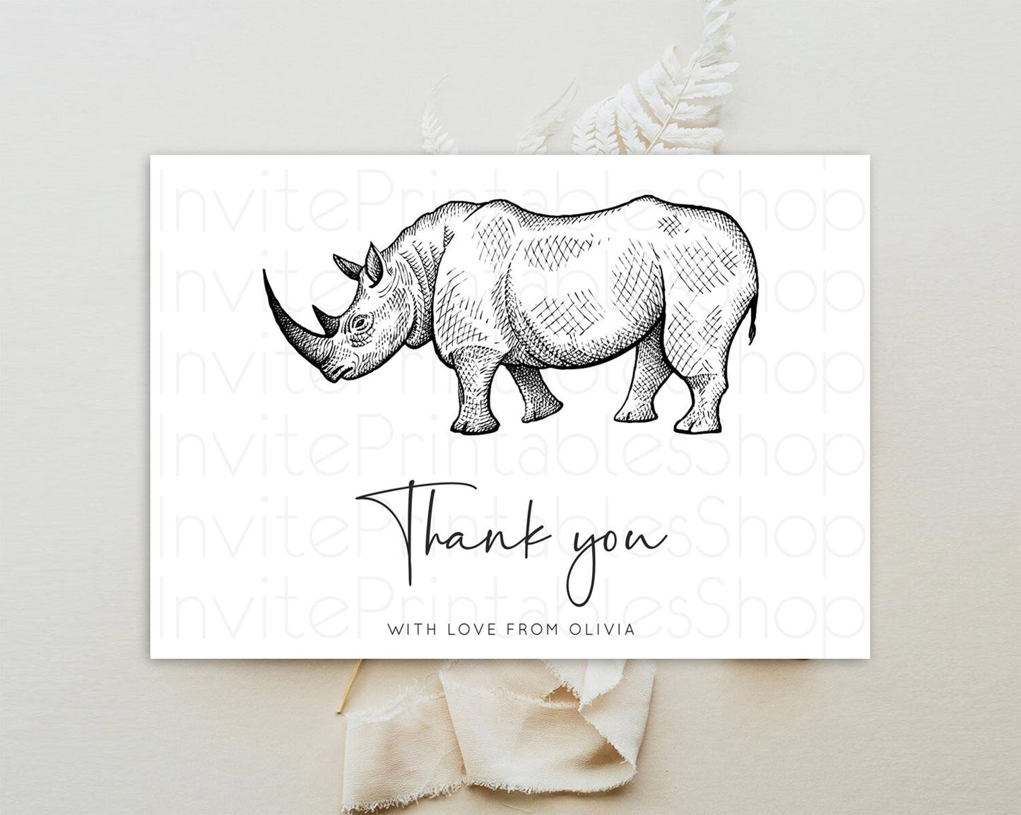 Rhino Thank You Rhino Thank You Card Rhino Birthday Thank You Card Rhino Card Template First Birthday Rhino Teacher Thank You Cards D10253