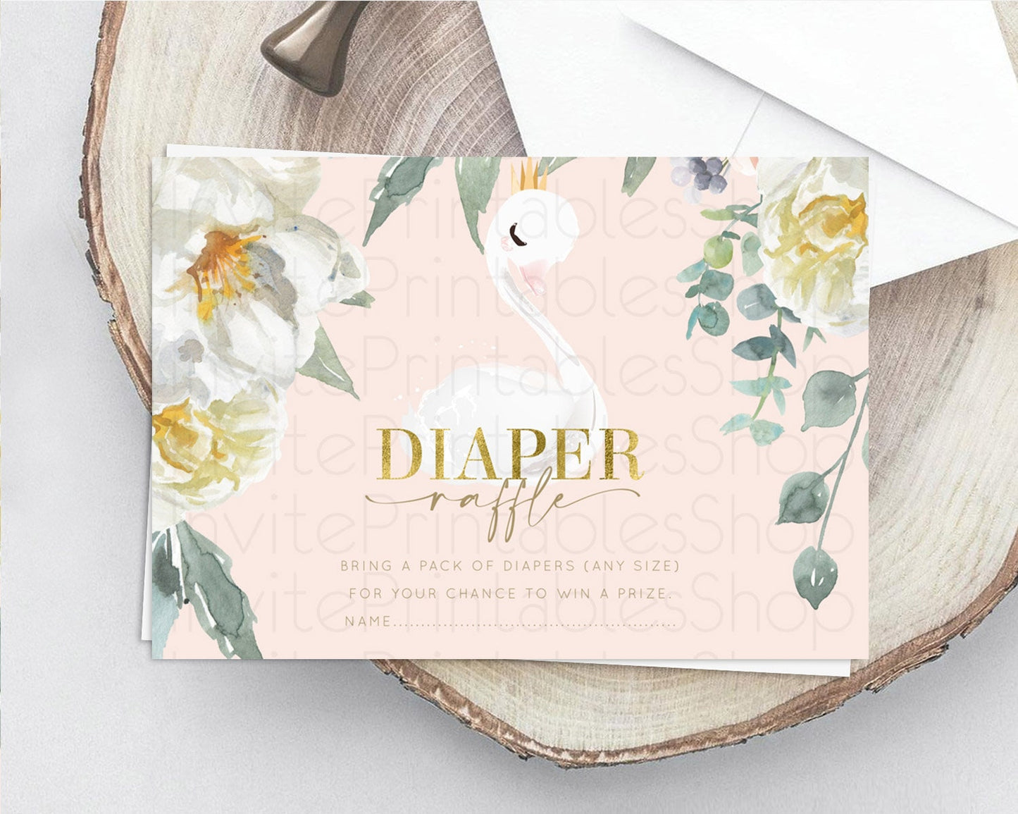 Swan Diaper Raffle Card Swan Princess Ballet Diaper Raffle Insert Enchanted Swan Lake Diaper Ticket Secret Garden Floral Raffle Game D10115