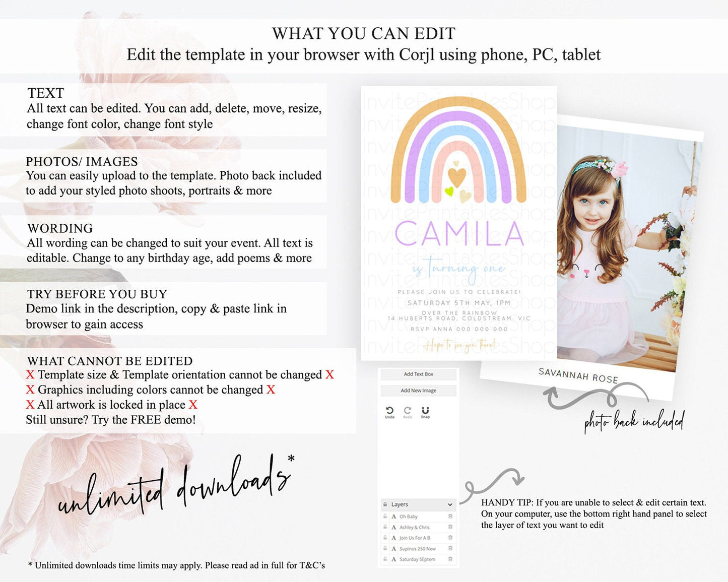 Pastel Rainbow Birthday Invitation Pastel Rainbow Invitation Rainbow Invitation Pastel Invitation Boho Rainbow 1st First Birthday D10238