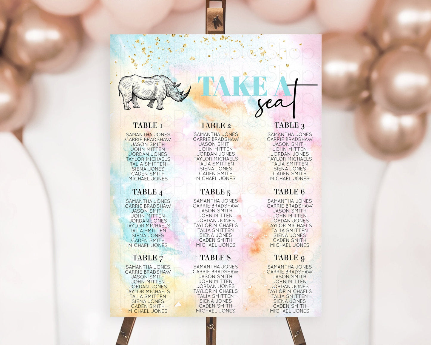 Rhino Seating Chart Rhino Seating Sign Rhino Take A Seating Chart Rhino Safari Adventure Decor Zoo Party Rhino Palm Leaf Décor D10287