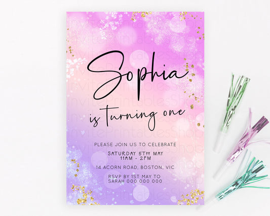 Editable Pastel Birthday Invitation Ombre Watercolor Birthday Invitation Gli