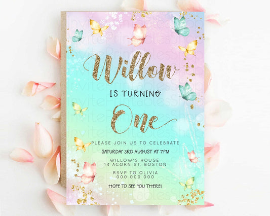Editable Pastel Butterfly Birthday Invitation Butterfly Birthday Invitation