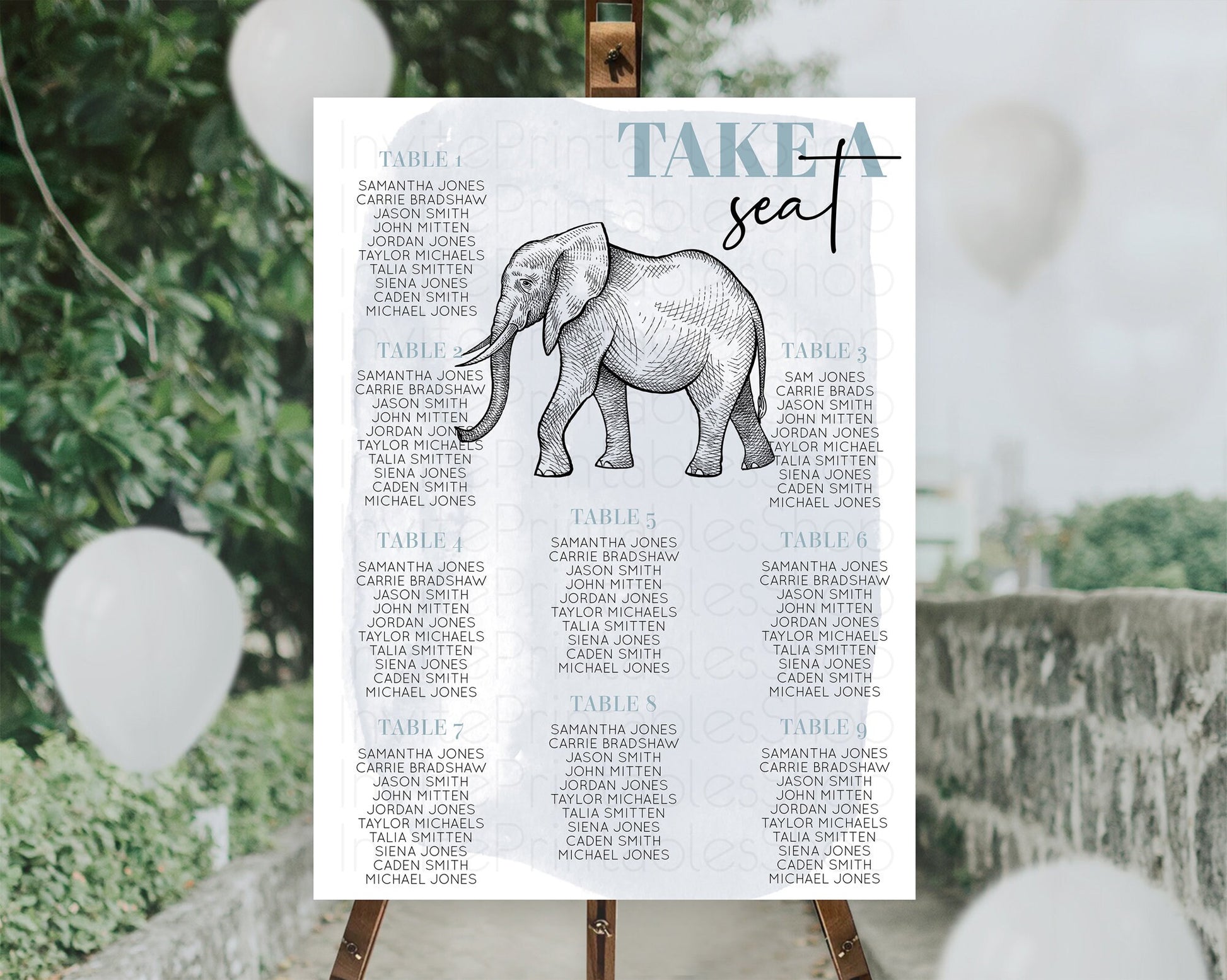 Editable Elephant Seating Chart Elephant Seating Sign Elephant Party Safari
