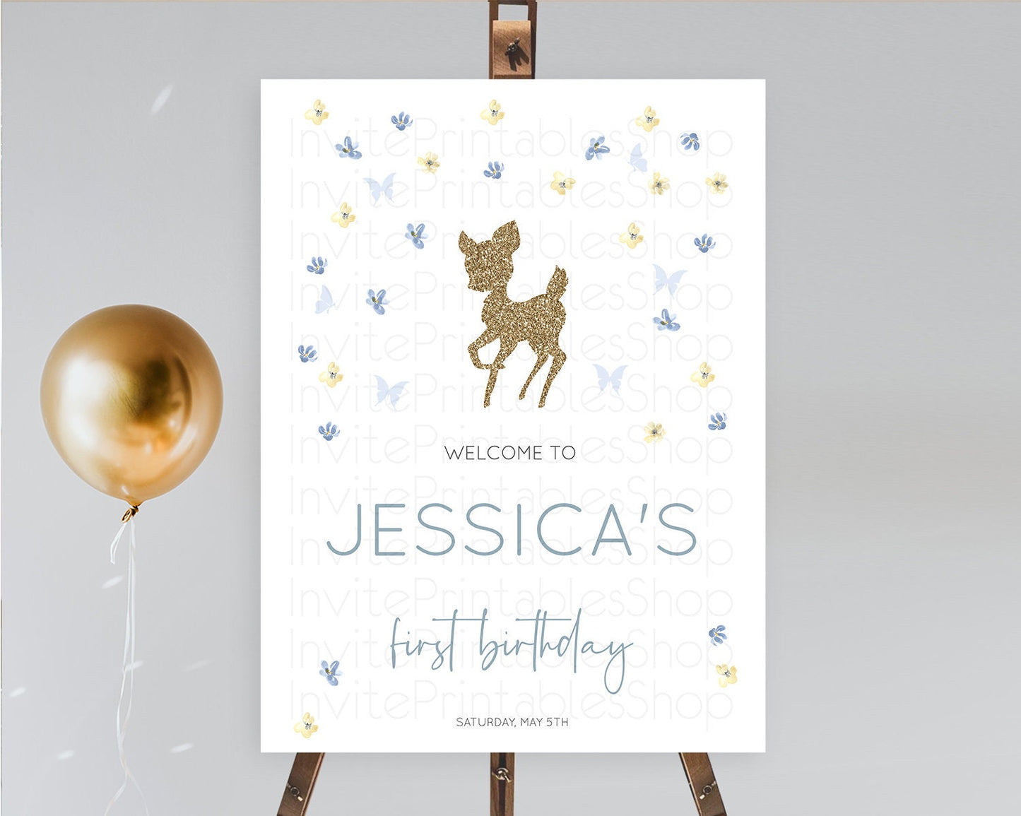 Fawn Welcome Sign Deer Welcome Board Floral Deer Welcome Poster Enchanted Forest Butterfly Pastel Floral First Birthday Welcome Sign D10864