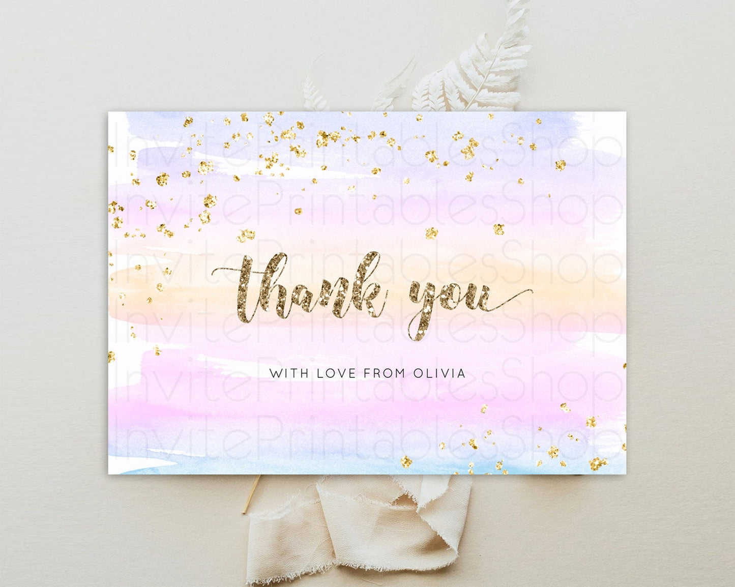 Pastel Thank You Rainbow Thank You Card Colorful Pastel Birthday Thank You Card Confetti Watercolor Pastel Teacher Thank You Cards D10595