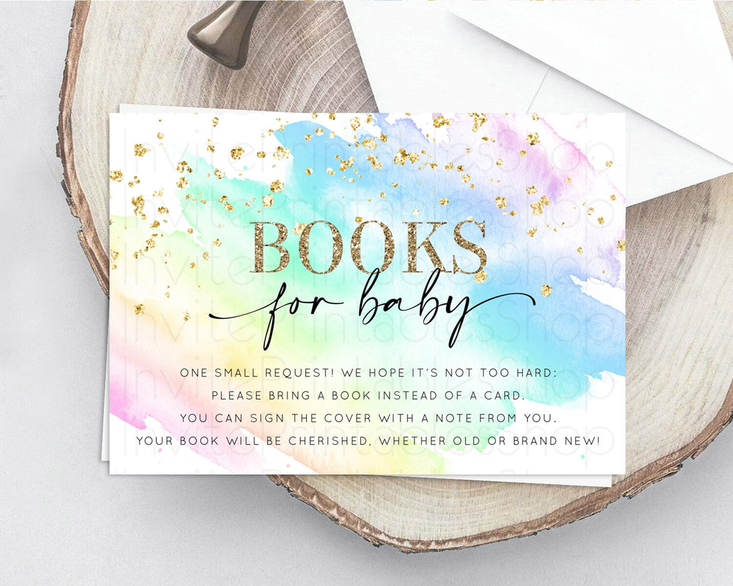 Pastel Books For Baby Card Pastel Rainbow Book Insert Colorful Ombre Watercolor Book Card Confetti Glitter Baby Book Poem Request D10640