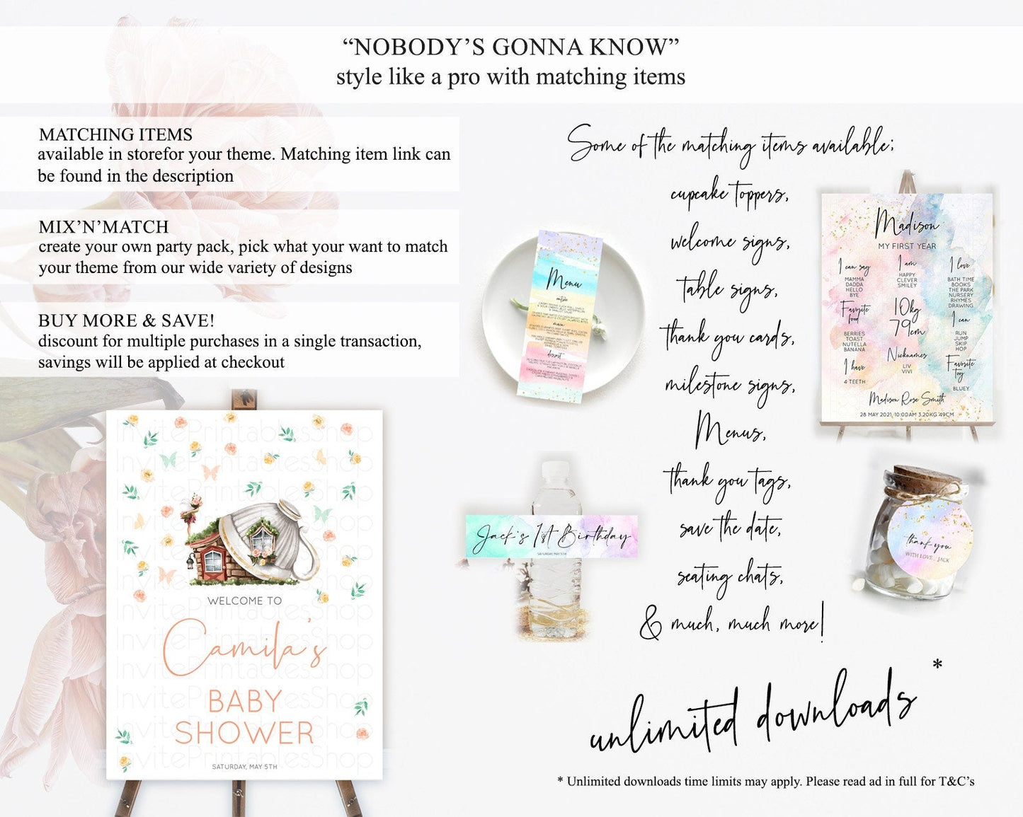 Fairy Baby Shower Welcome Sign Fairy Welcome Board Enchanted Garden Pastel Floral Butterfly Decor Secret Garden Fairy Welcome Sign D10383
