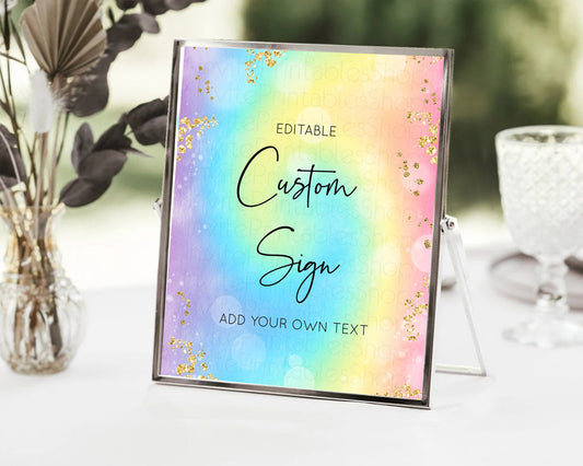 Editable Tie Dye Sign Ombre Table Sign Decor Rainbow Pastel Ombre Watercolor