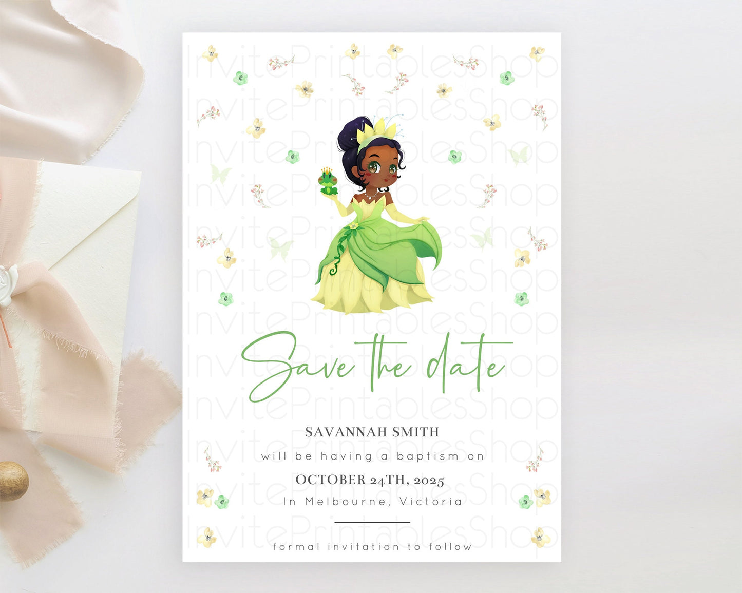 Princess Save The Date Template Secret Garden Enchanted Castle Pastel Floral Royal Party For 1st Birthday Baptism Baby Shower D10348