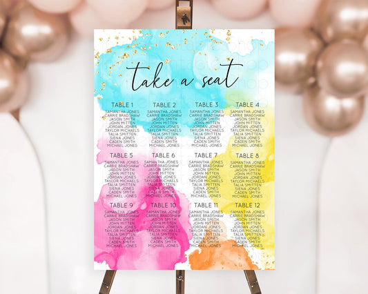 Editable Rainbow Seating Chart Pastel Seating Chart Colorful Pastel Watercol