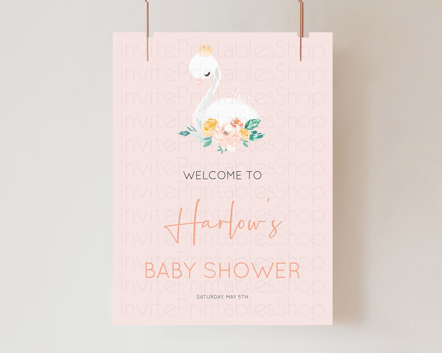 Swan Baby Shower Welcome Board Swan Princess Ballet Welcome Sign Enchanted Swan Lake Secret Garden Pastel Floral Swan Welcome Sign D10388