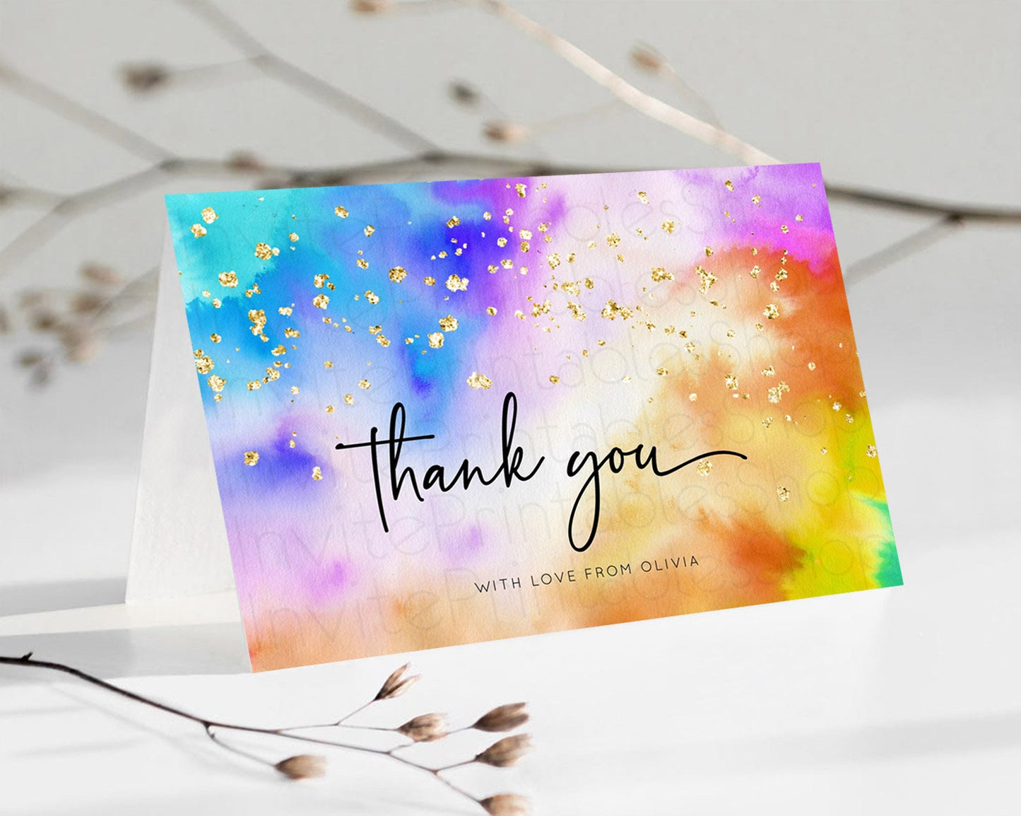 Tie Dye Thank You Rainbow Tie Dye Thank You Card Pastel Birthday Thank You Colorful Pastel Cards Rainbow Teacher Thank You Card D10530