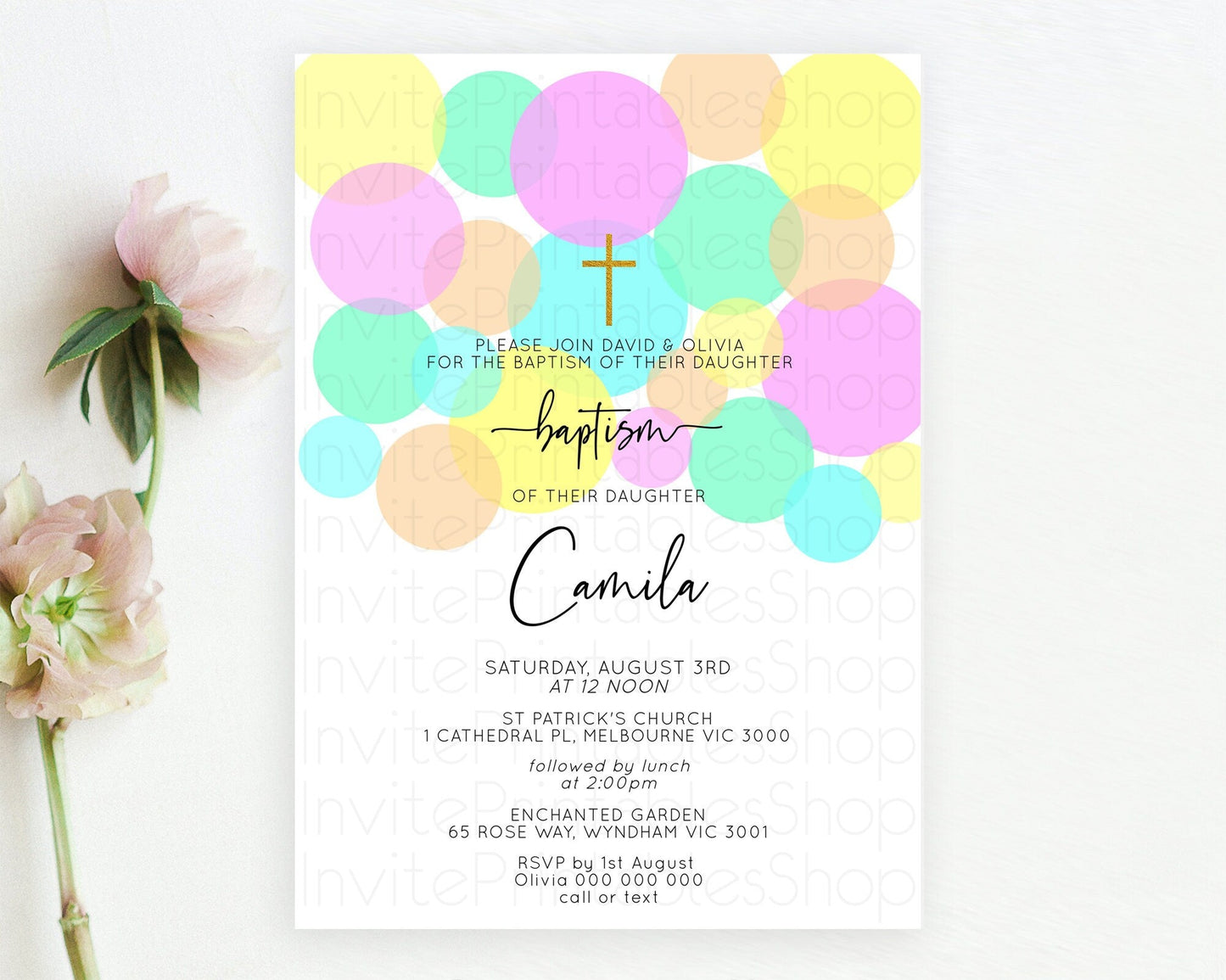 Pastel Baptism Invitation Pastel Confetti Baptism 1st Birthday Invitation Colorful Rainbow Confetti Bubbles Christening Invitation D10410