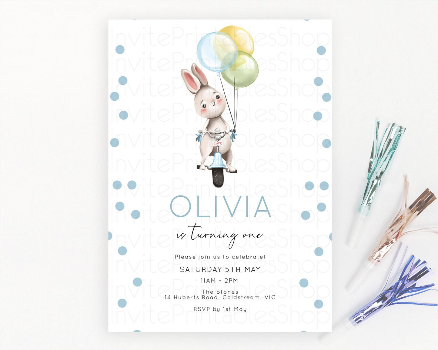 Bunny Birthday Invitation Pastel Bunny Invitation Bunny Balloon Invites Pastel Confetti Balloon Bunny Invites 2nd 1st First Birthday D10783