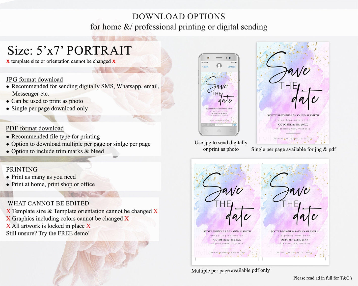 Purple Watercolor Save The Date Template Ombre Purple Watercolor Splash Party 1st Birthday Baby Shower Wedding Baptism Bridal Shower D10169