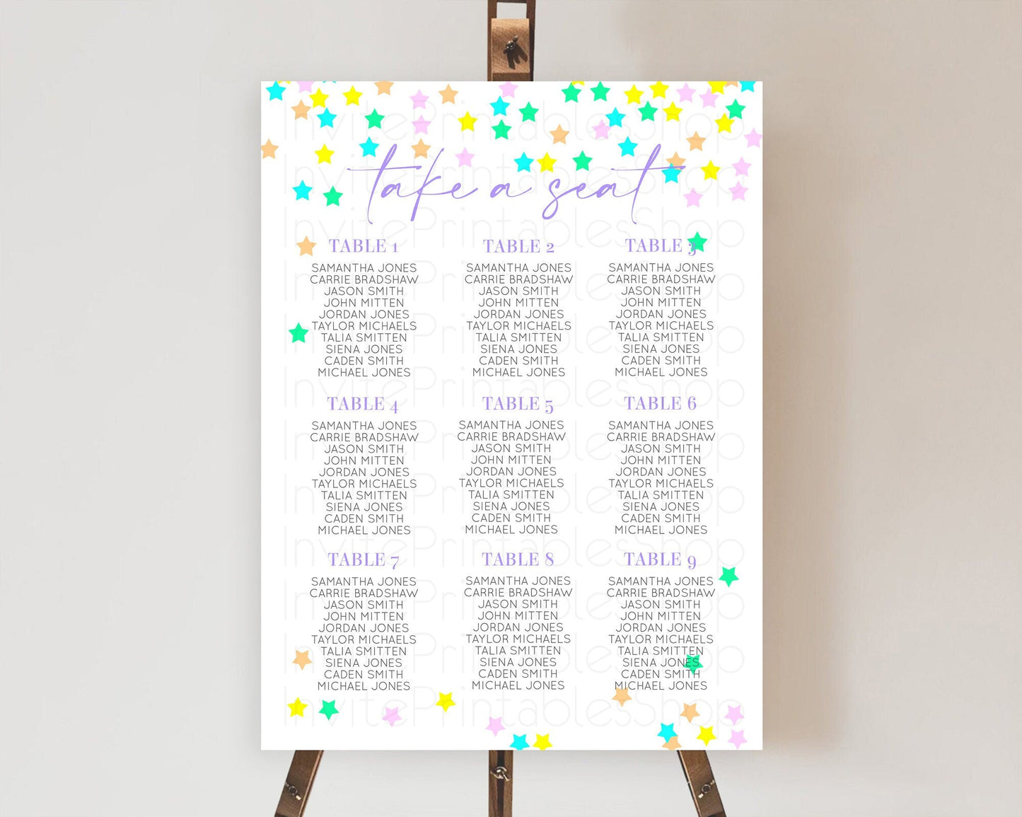 Star Seating Chart Pastel Stars Seating Chart Shooting Star Sprinkle Stars Rainbow Colorful Confetti Twinkle Little Star Decor D10395