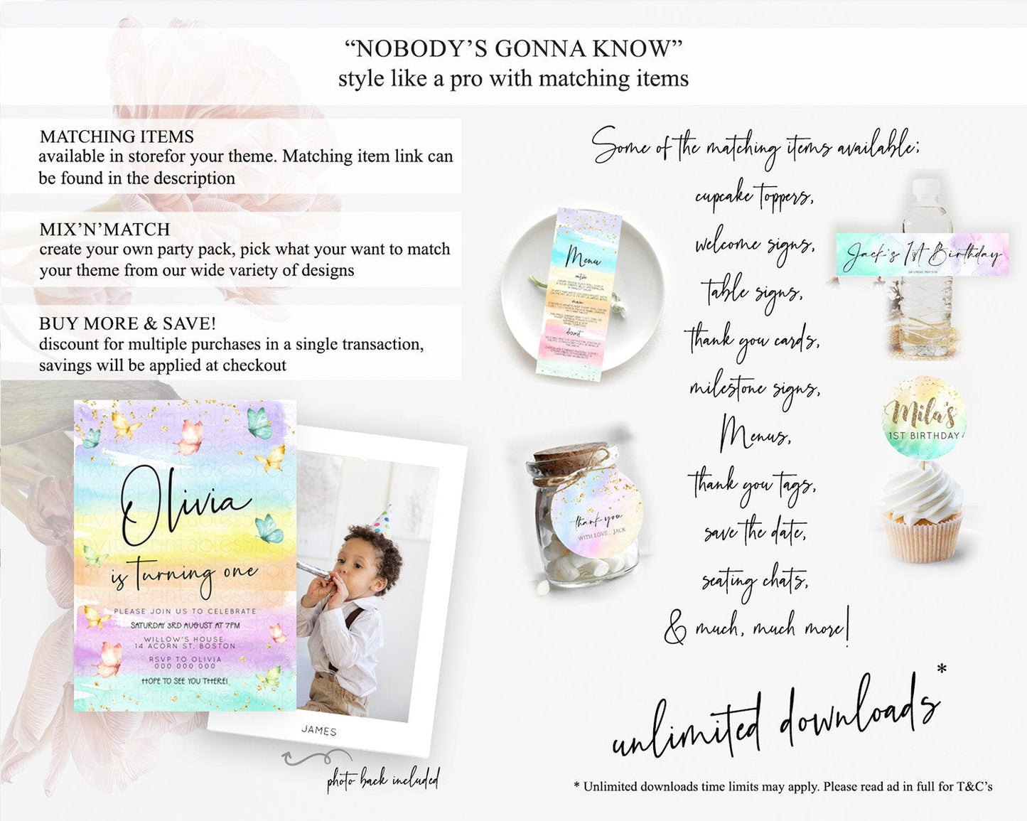 Pastel Butterfly Birthday Invitation Butterfly Birthday Invitation Whimsical Butterfly Enchanted Garden 1st 2nd Birthday Invitation D23174