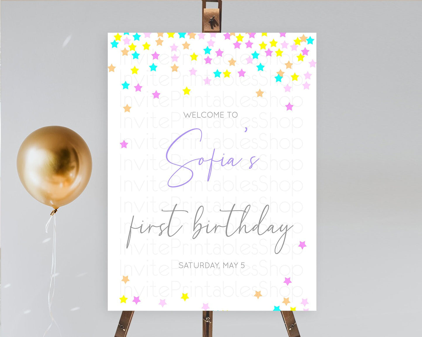 Star Welcome Board Pastel Stars Welcome Sign Shooting Star Rainbow Colorful Confetti Twinkle Little Star First Birthday Welcome Sign D10397