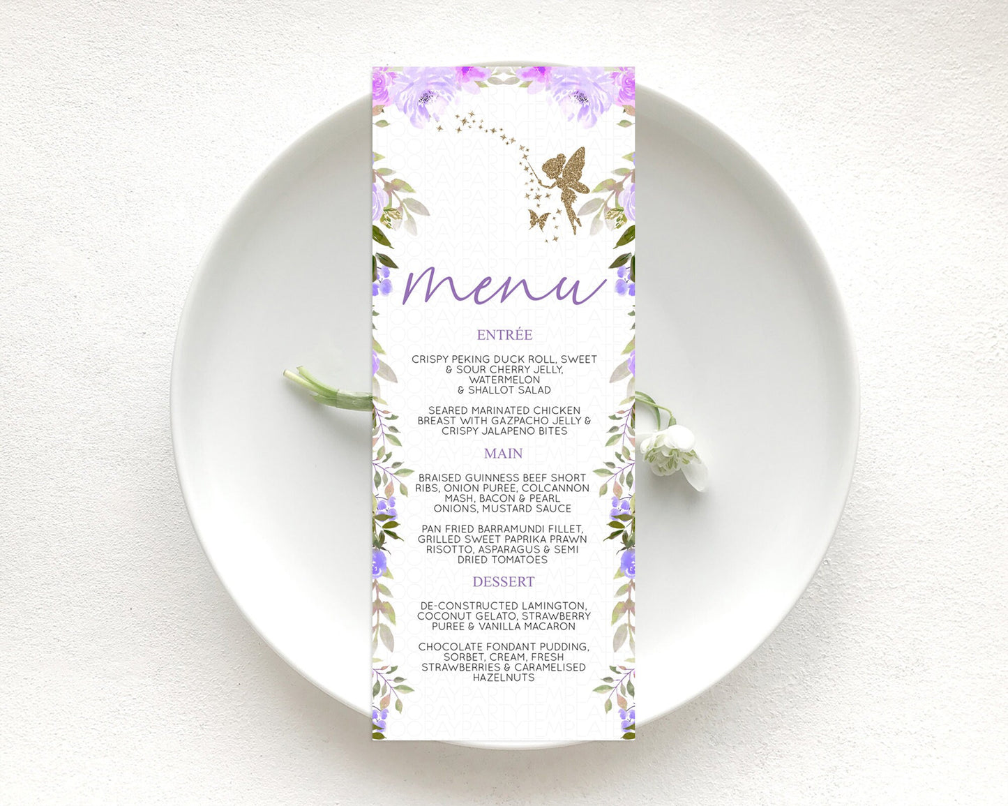 Fairy Menu Fairy Menu Template Enchanted Garden Pastel Floral Butterfly Table Décor Fairy Secret Garden Dinner Dessert Food Menu D10910