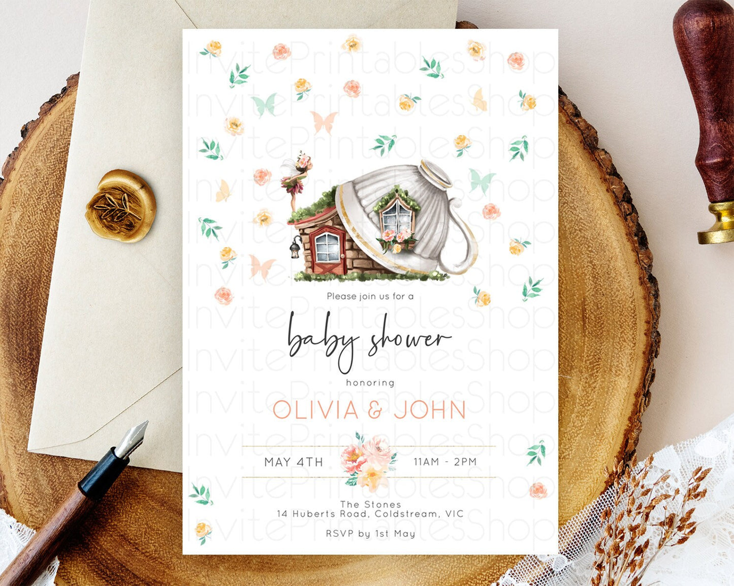 Fairy Baby Shower Invitation Pastel Fairy Invites Fairy Tea Party Fairy Garden Theme Secret Garden Enchanted Garden Floral Butterfly D10383