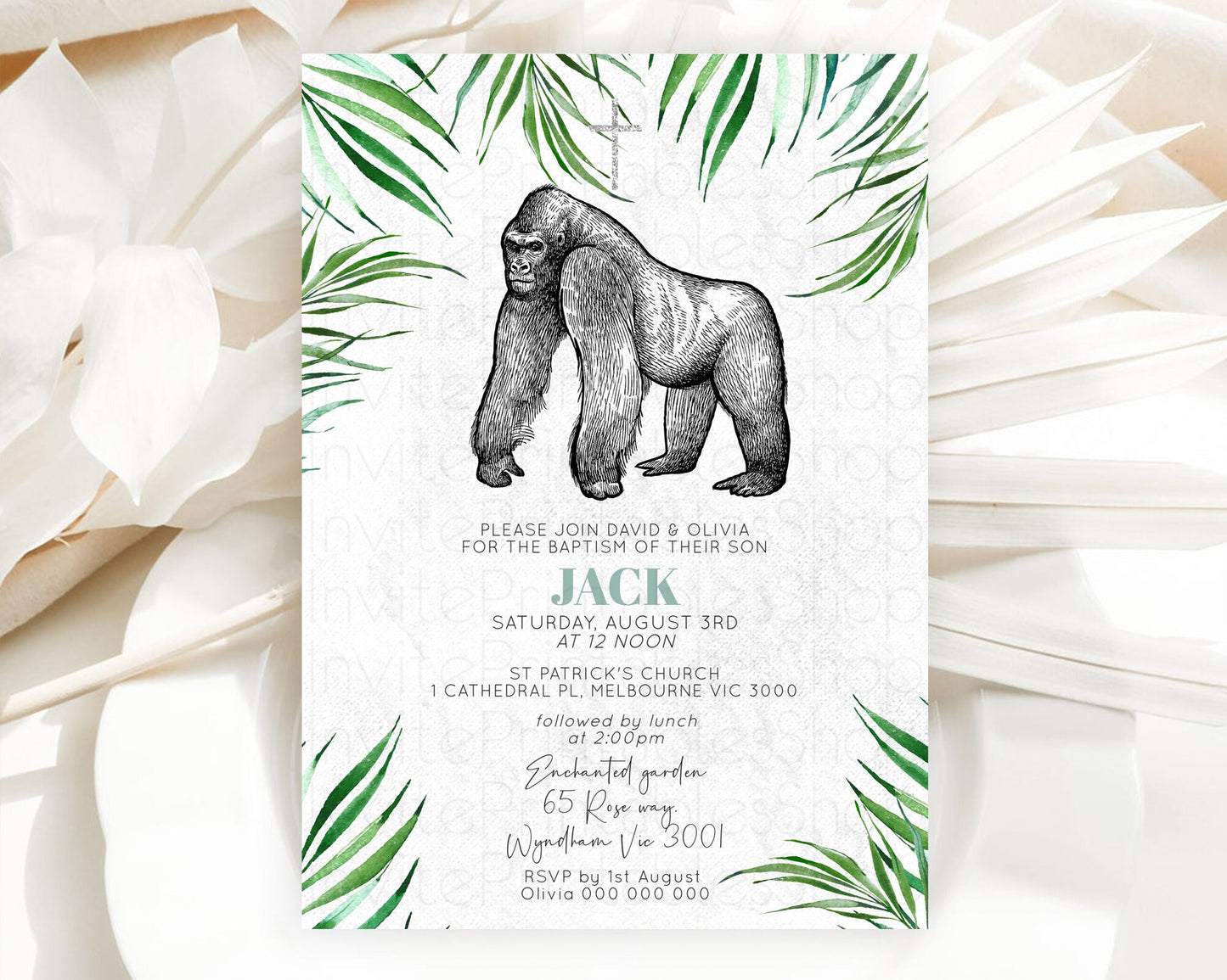 Gorilla Baptism Invitation Gorilla Baptism 1st Birthday Invitation Gorilla Jungle Adventure Christening Invitation Wild Zoo Theme D10846