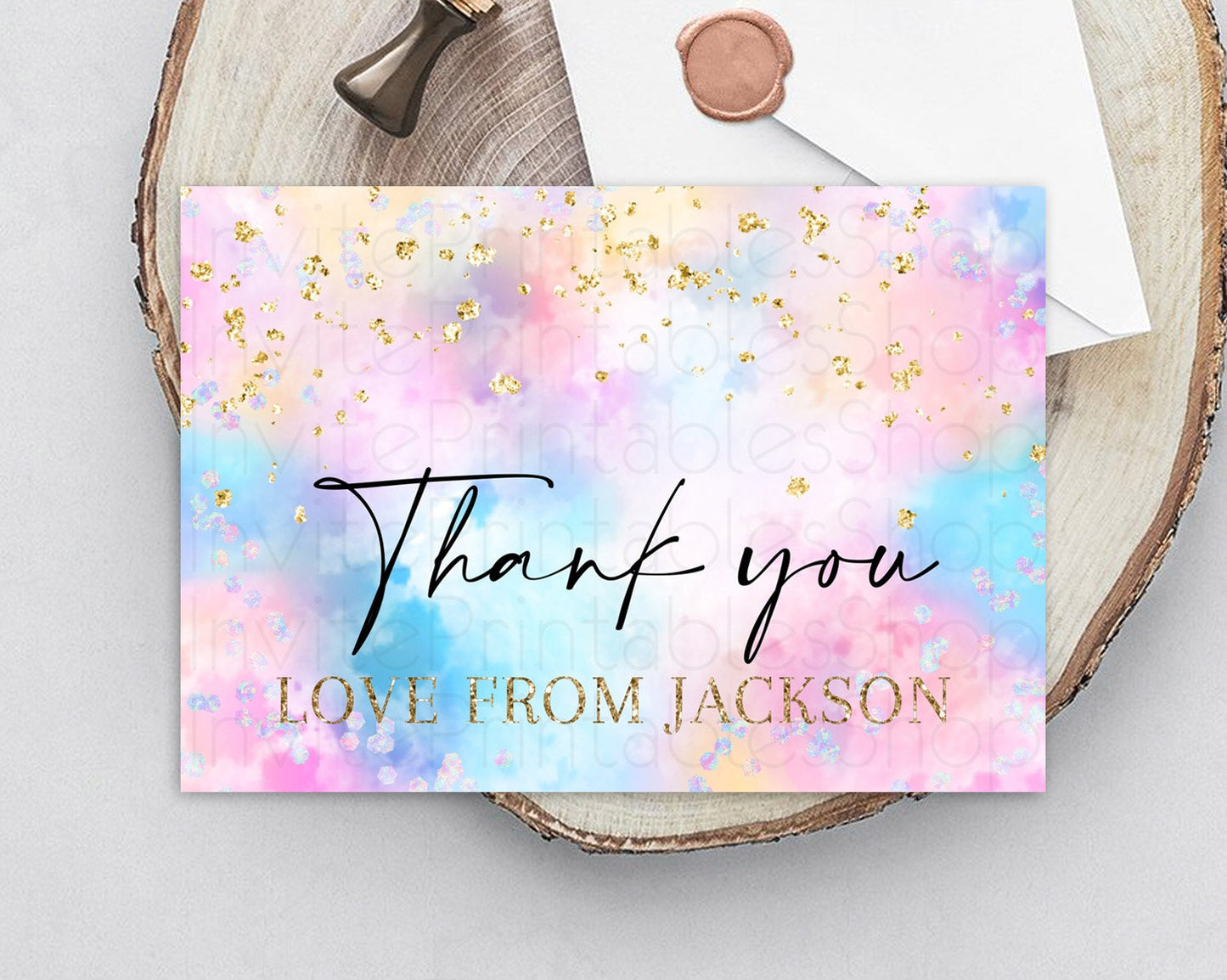 Pastel Thank You Rainbow Thank You Card Colorful Pastel Birthday Thank You Card Confetti Watercolor Pastel Teacher Thank You Cards D10607