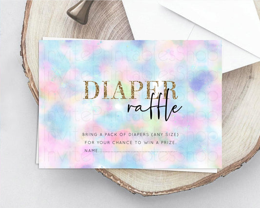 Pastel Diaper Raffle Card Pastel Rainbow Diaper Raffle Insert Colorful Ombre Watercolor Diaper Ticket Confetti Glitter Raffle Game D10694