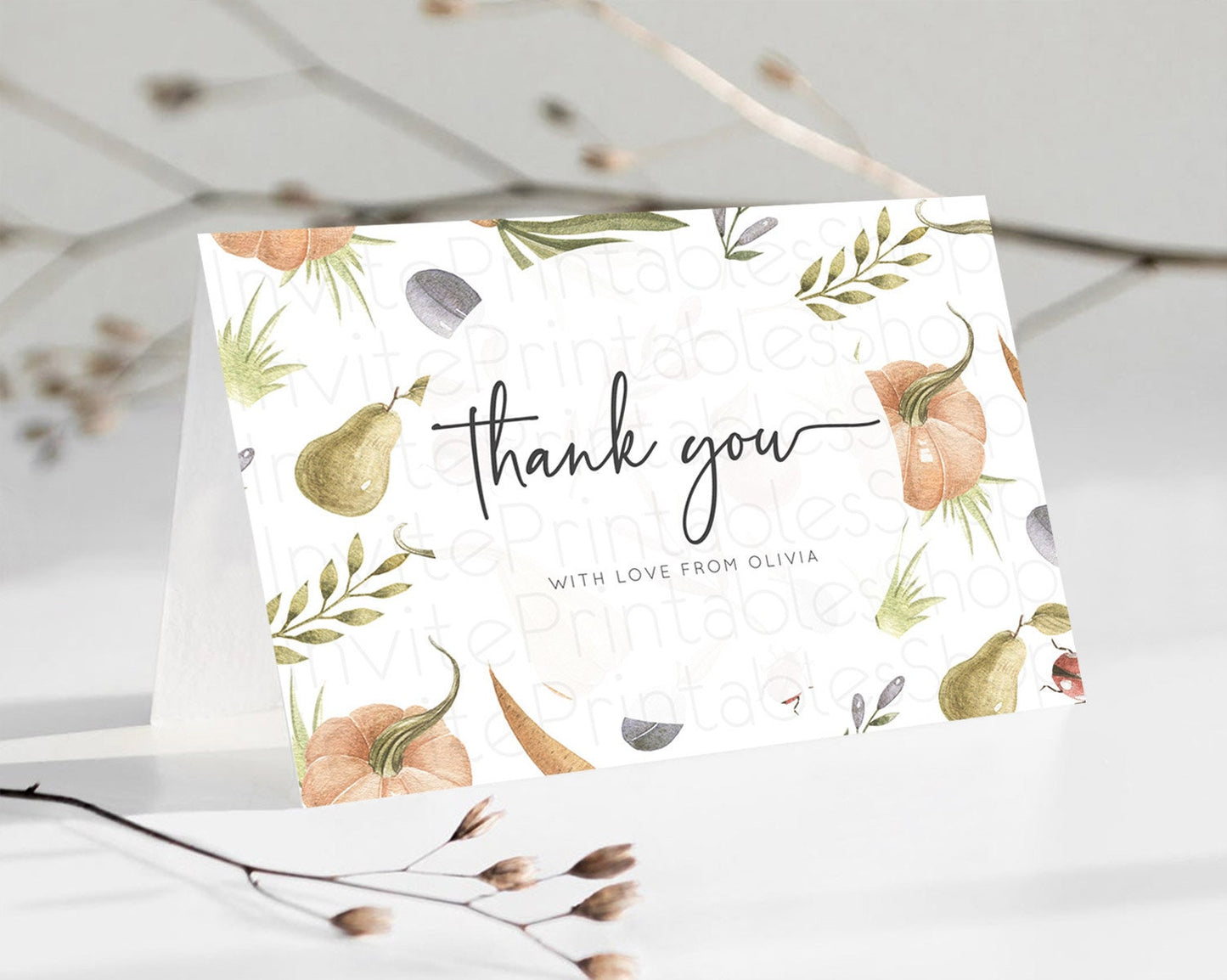 Pumpkin Thank You Card Pear Thank You Ladybug Plum Birthday Thank You Card Vegetable Country Garden Farm Teacher Thank You Template D10543