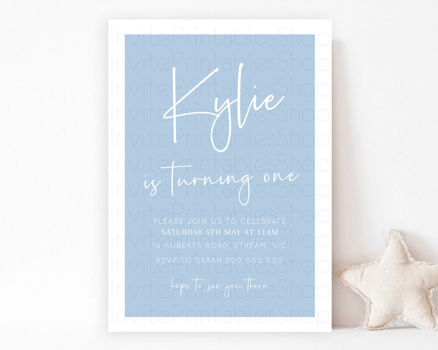 Blue Birthday Invitation Plain Blue Invitation Minimalist Invitation Pastel Blue Invitation Modern Invitation 2nd 1st First Birthday D10734