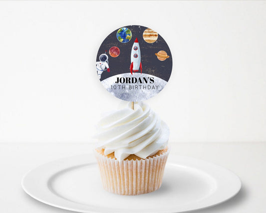 Editable Space Cupcake Toppers Space Decor First Trip Around the Sun Decor D