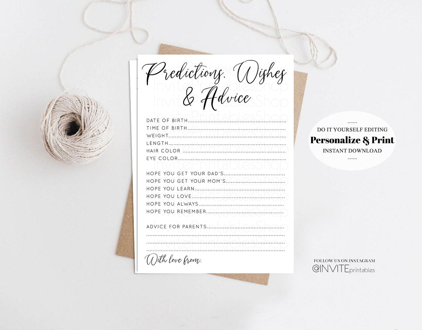 Editable Baby Predictions Baby Advice Baby Wishes Baby Shower Games Bundle A