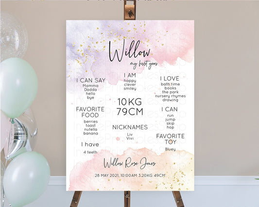 Editable Pastel First Birthday Milestone Board Pastel Rainbow Milestone Post