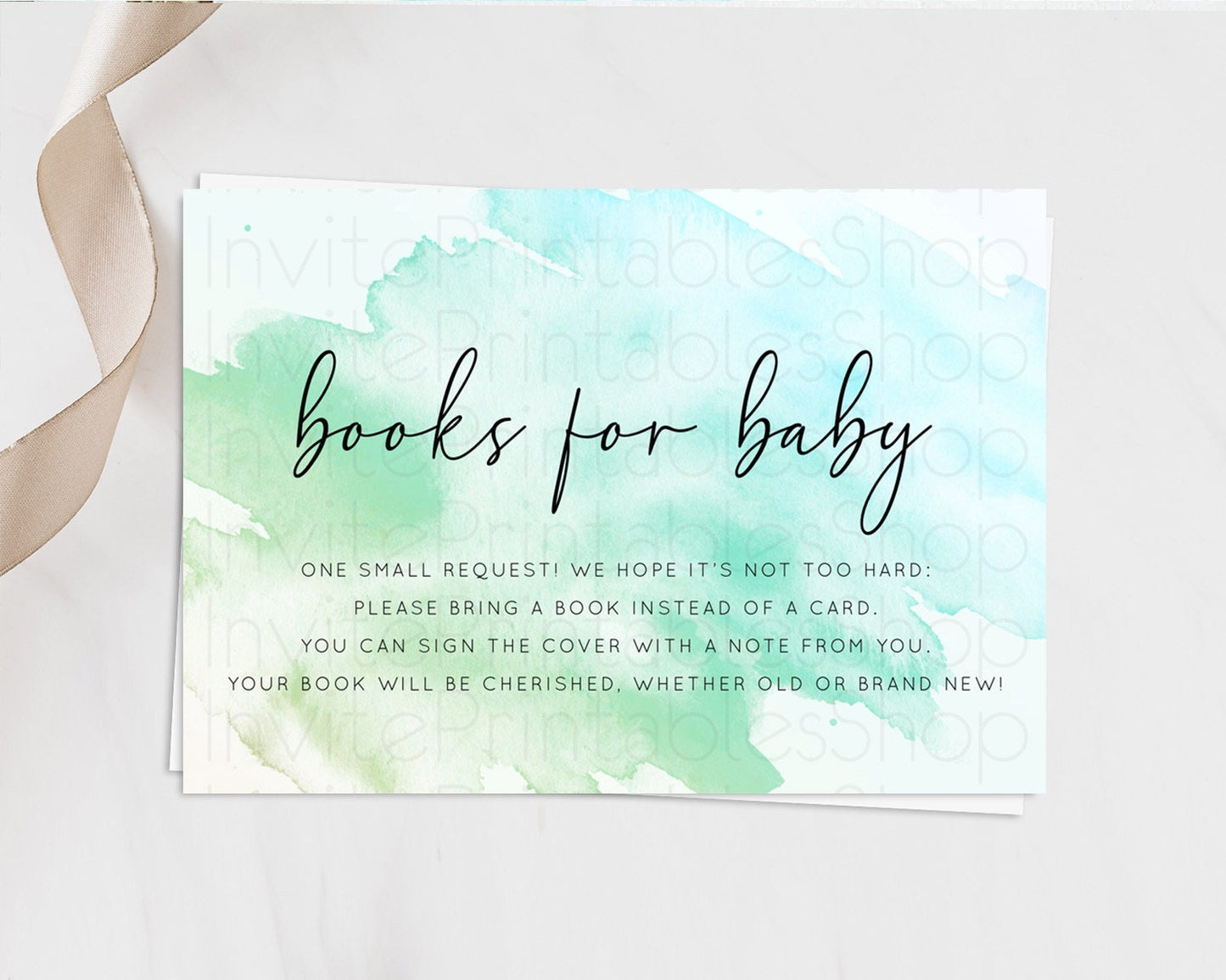 Green Books For Baby Card Green Watercolor Book Insert Pastel Green Baby Shower Book Card Splash Green Book Poem Request For Guests D10166