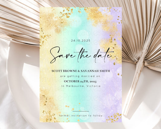 Pastel Save The Date Template Pastel Ombre Rainbow Watercolor Colorful Party For Birthday Baptism Baby Shower Wedding Bridal Shower D10672