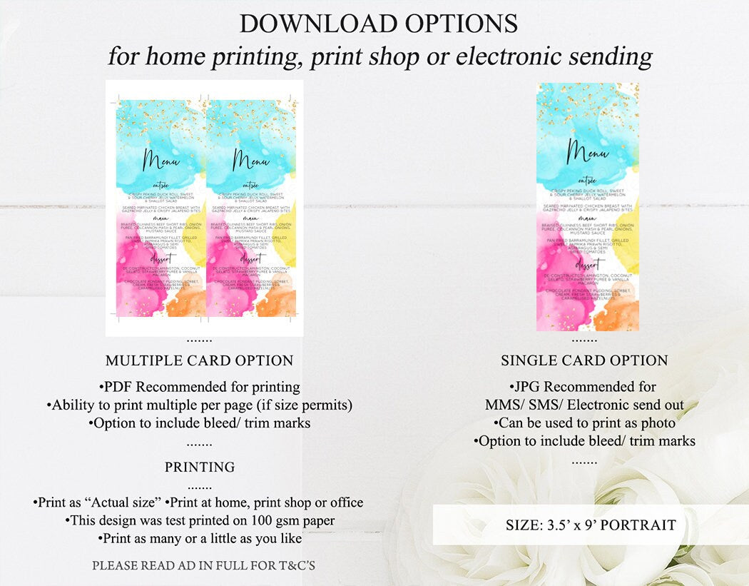 Rainbow Menu Pastel Table Menu Colorful Table Décor Food Sign Plate Menu Wedding Menu Birthday Menu Bridal Shower Menu Baby Shower Menu