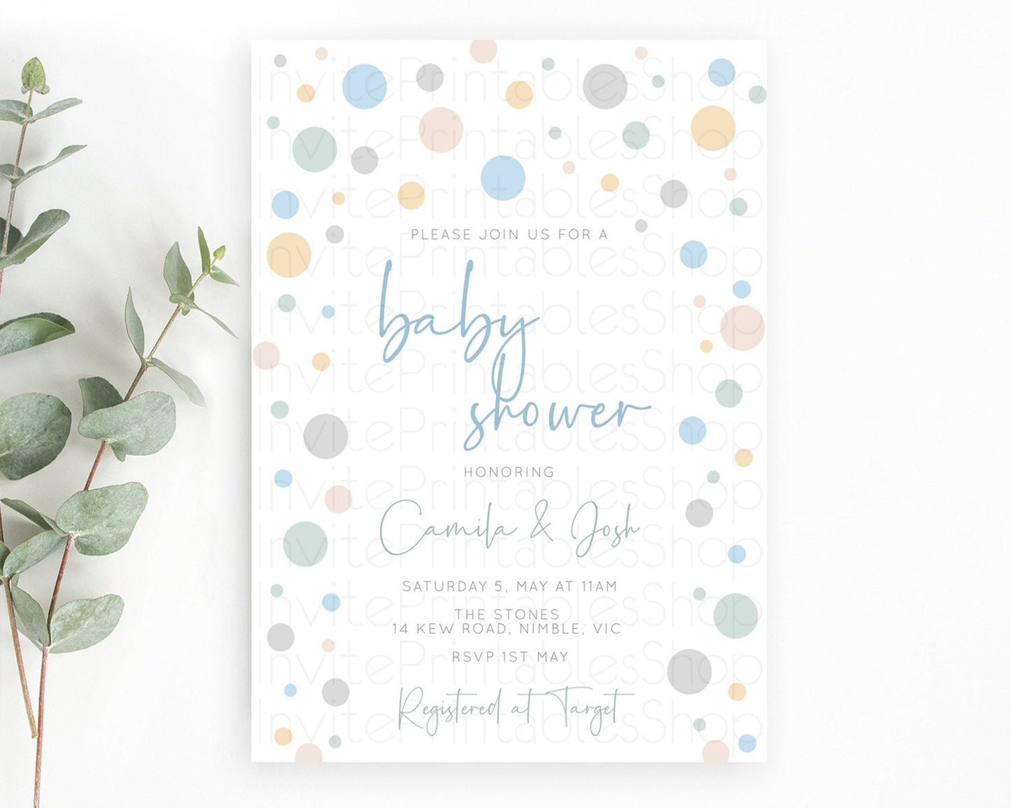 Confetti Baby Shower Invitation Soft Pastel Confetti Invitation Soft Blue, Pink Yellow and Green Confetti, Sprinkles, Bubbles Theme D11021