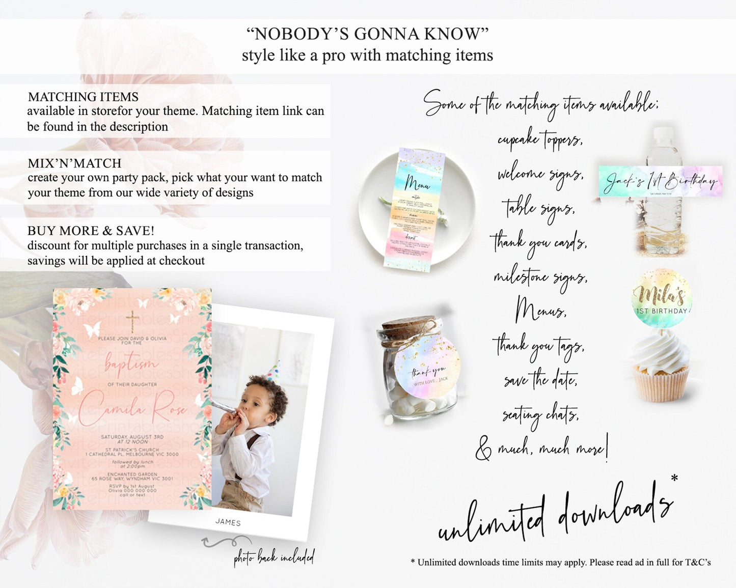Secret Garden Baptism Invitation Wildflower Baptism Birthday Invite Pastel Flowers Christening Invite Enchanted Garden Boho Floral D10245