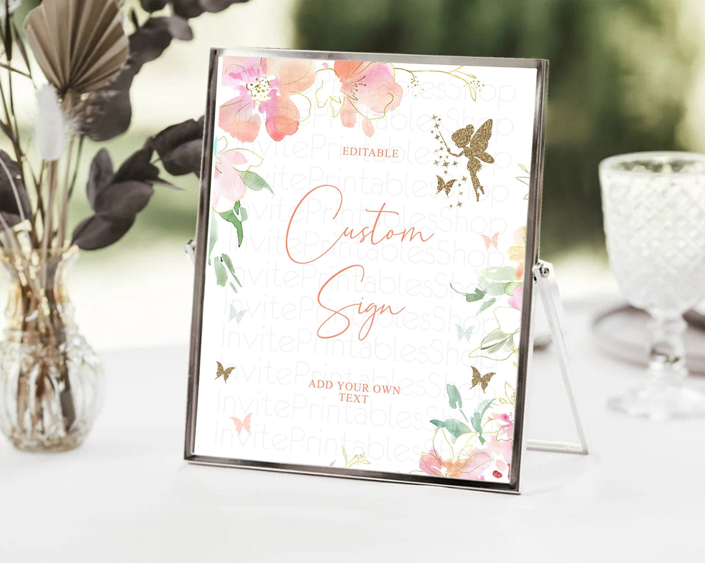 Fairy Sign Enchanted Garden Table Sign Decor Pastel Floral Butterfly Party Secret Garden Birthday Baptism Baby Shower Bridal Shower D10934