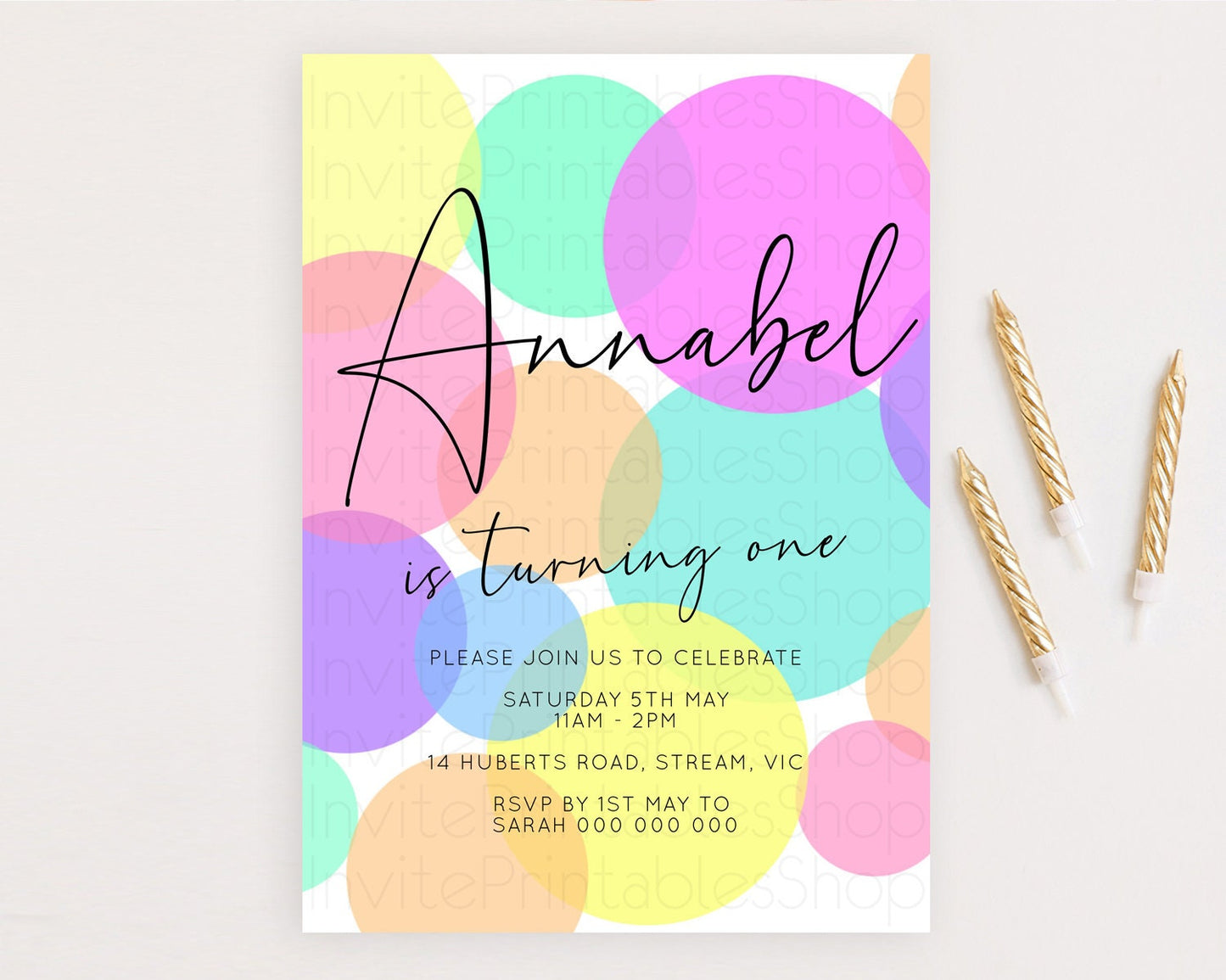 Pastel Birthday Invitation Pastel Confetti Birthday Invitation Bubbles Invitation Colorful Rainbow Confetti 2nd 1st First Birthday D10888