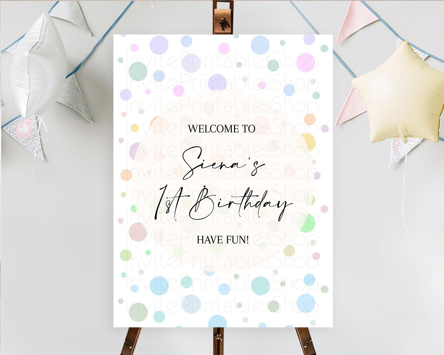 Rainbow Welcome Sign Pastel Welcome Board Pastel Rainbow Confetti Welcome Sign Colorful Bubbles Pastel First Birthday Welcome Sign D10135