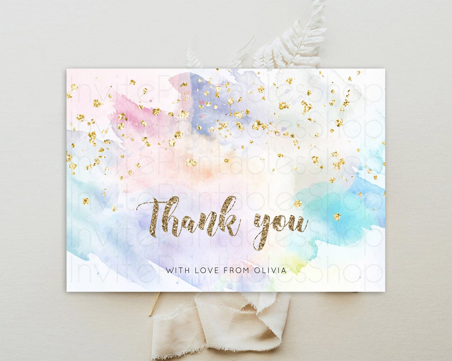 Pastel Thank You Rainbow Thank You Card Colorful Pastel Birthday Thank You Card Confetti Watercolor Pastel Teacher Thank You Cards D10421