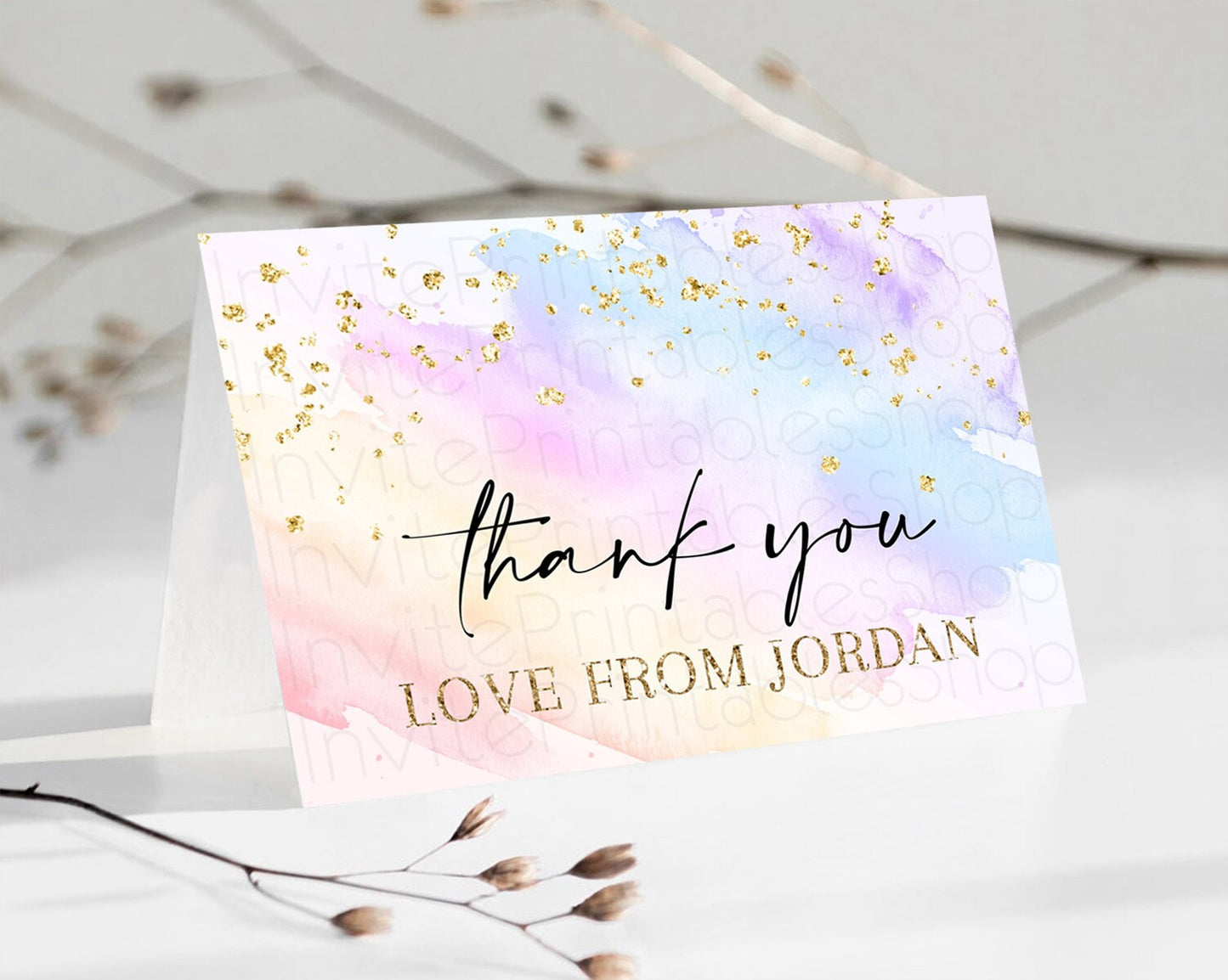 Pastel Thank You Rainbow Thank You Card Colorful Pastel Birthday Thank You Card Confetti Watercolor Pastel Teacher Thank You Cards D10635