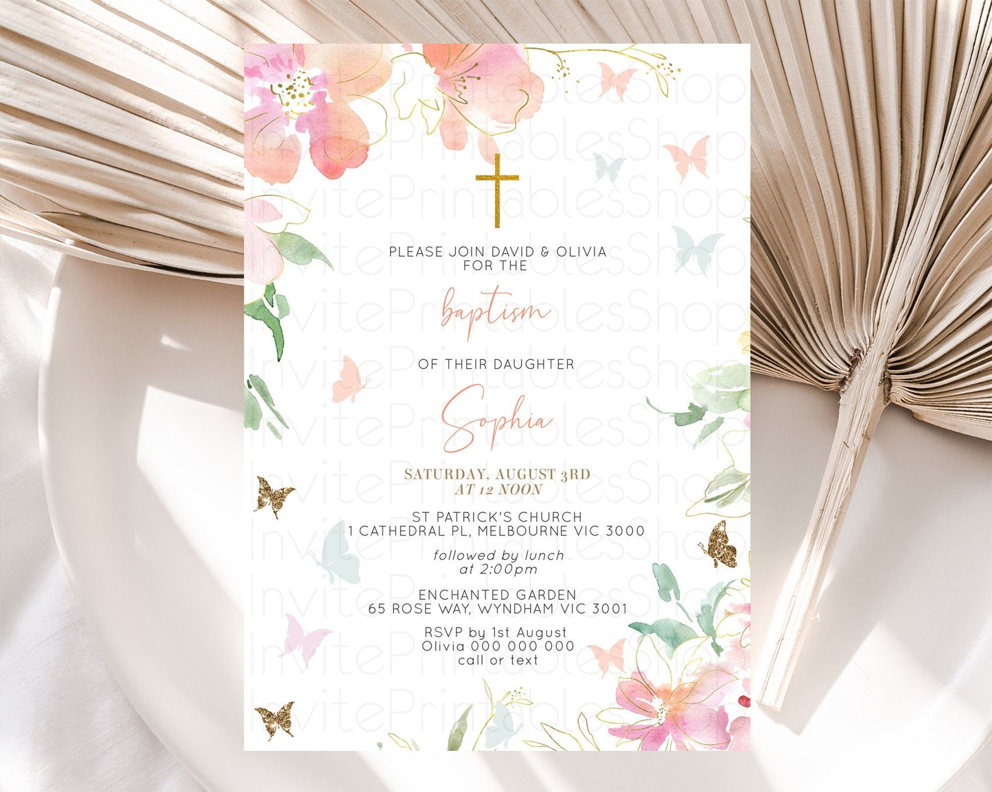 Secret Garden Baptism Invitation Wildflower Baptism Birthday Invite Pastel Flowers Christening Invite Enchanted Garden Boho Floral D11071