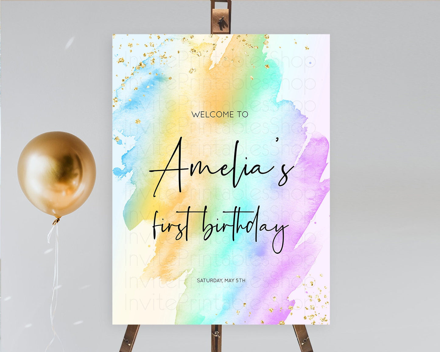Pastel Welcome Sign Pastel Rainbow Welcome Sign Colorful Rainbow Confetti Watercolor Glitter Pastel First Birthday Welcome Sign D10427
