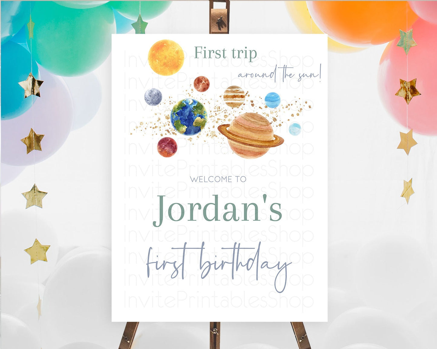 Space Birthday Welcome Sign Space Welcome Board First Trip Around the Sun Welcome Poster Planets Solar System ONE year Birthday Sign D10598