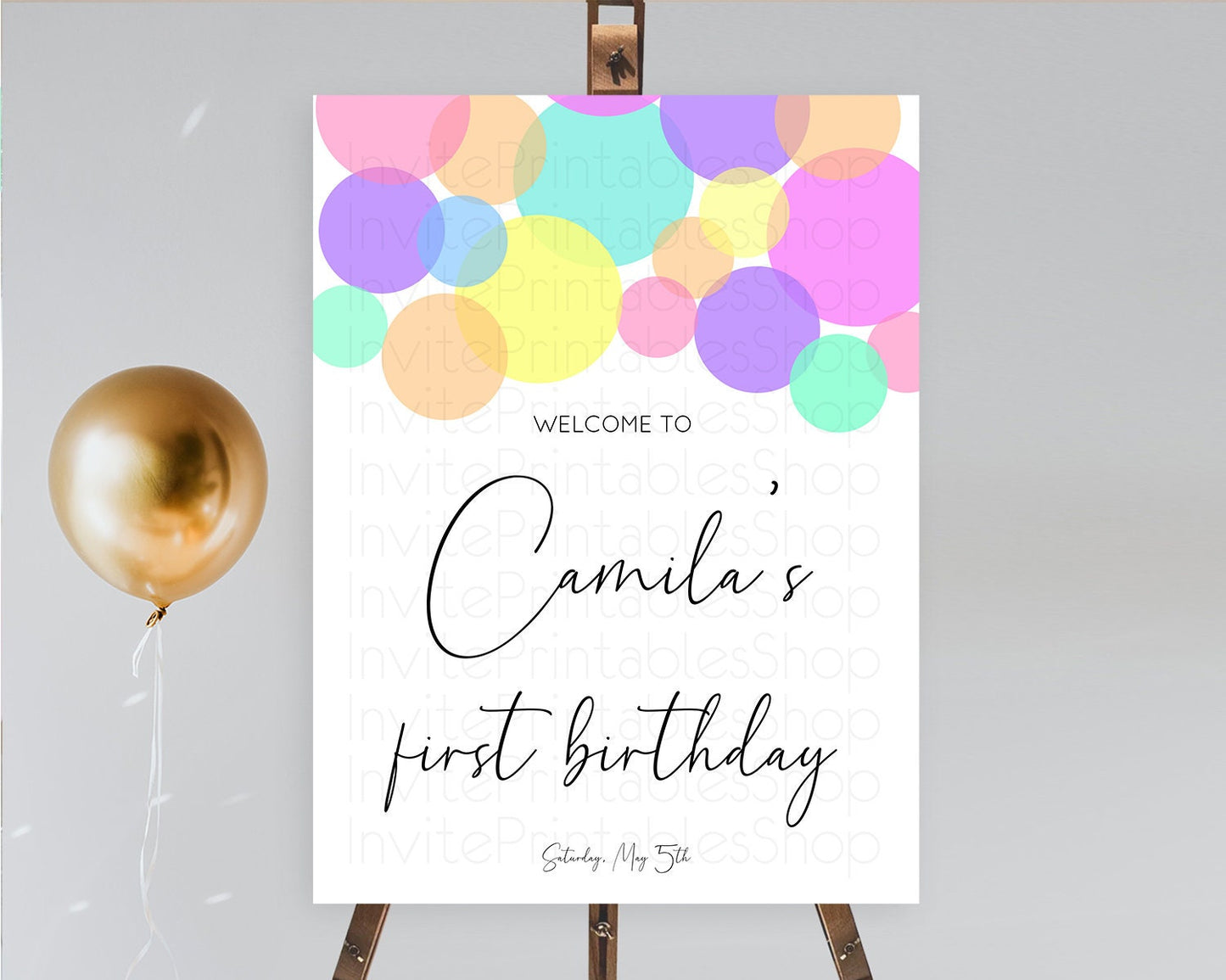 Rainbow Welcome Sign Pastel Welcome Board Pastel Rainbow Confetti Welcome Sign Colorful Bubbles Pastel First Birthday Welcome Sign D10888