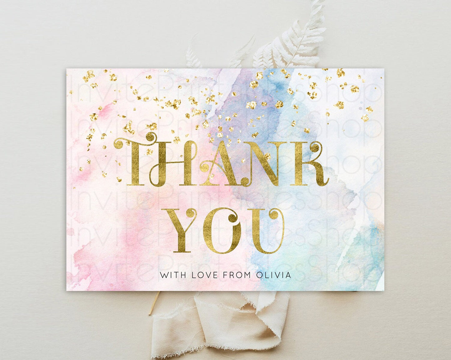 Pastel Thank You Rainbow Thank You Card Colorful Pastel Birthday Thank You Card Confetti Watercolor Pastel Teacher Thank You Cards D10835