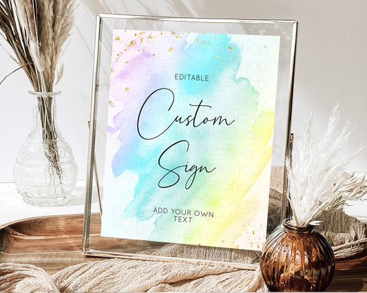 Editable Pastel Sign Ombre Table Sign Decor Pastel Ombre Rainbow Watercolor